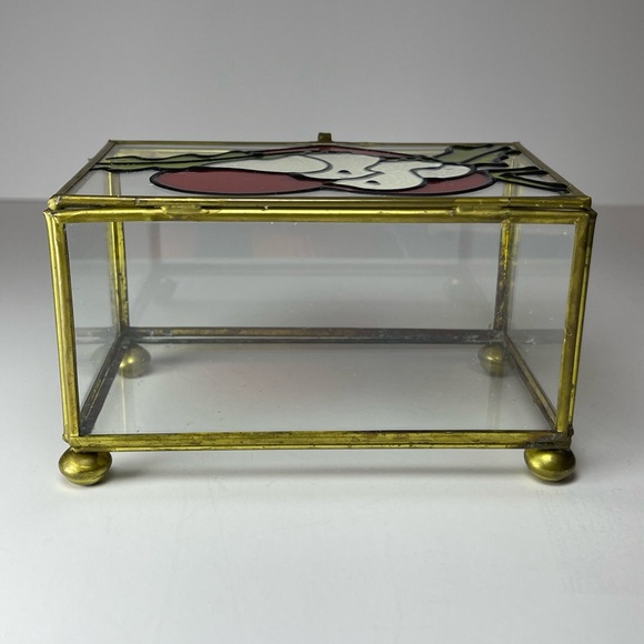 Vintage stained glass brass jewelry trinket box - Picture 4 of 11